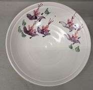 Hand-Thrown and Glazed Decorative Ceramic Bowl with Floral Design, signed by Kil-lin (NS), 8.5"W