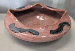 Hand-Thrown Ceramic Bowl with Reddish-Brown Glazed Finish, signed by Marcus Grenage, 7"W