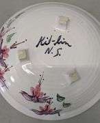 Hand-Thrown and Glazed Decorative Ceramic Bowl with Floral Design, signed by Kil-lin (NS), 8.5"W