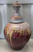 Hand-Thrown and Hand Glazed Lidded Ceramic Jar, Signed by HX, 9"x15"