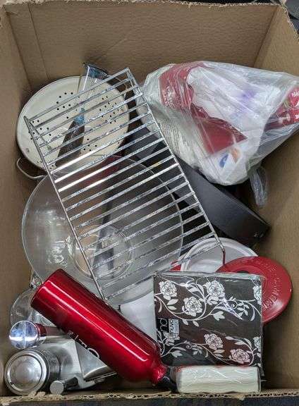 Box Lot of Kitchenware and Household Items