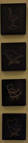 Set of Four Wall Art Pieces with Iconic Chair Designs, Each Piece is 8" x 8"