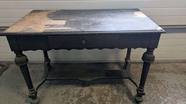Vintage Wood Table with Single Drawer, 46"L x26"W x 31.5"H