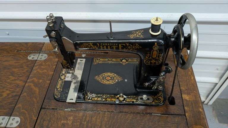 Vintage Treadle Sewing Machine by Canadian White, 46"LX17.5"Wx37"H (Open) 23"L x17.5"W x29"H (Closed
