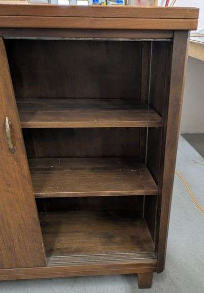 Vintage Wood Cabinet with Sliding Doors, 44" x 15" x 42"