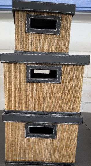 Nesting Storage Boxes with Woven Bamboo Exterior