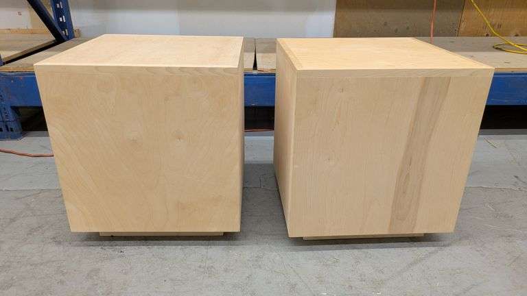 Wooden Cube-Shaped Pedestal End Tables