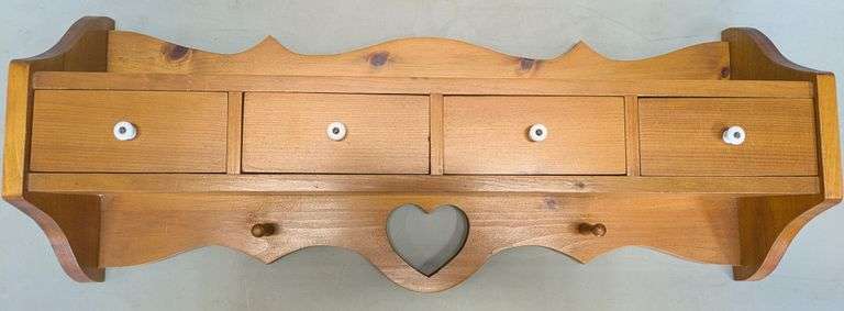 Wood Wall Shelf with Drawers and Heart Cutout