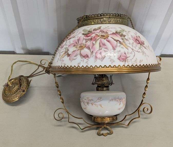 Vintage Hanging Lamp with Floral Design