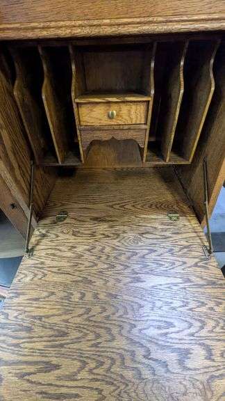 Antique Wood Curio Cabinet with Secretary Desk, 35"L x15"W x65"H