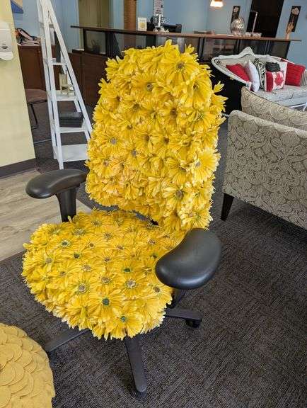 Floral Office Chair and Pouf Set