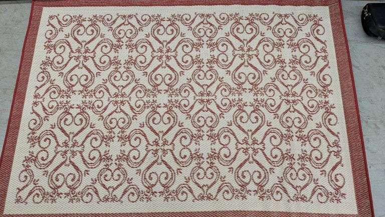 Outdoor Area Rug with Classic Scroll and Floral Pattern, 4.3ft x 6ft