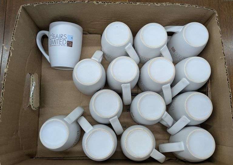 Set of White Ceramic Mugs with 'CHAIRS LIMITED' Branding
