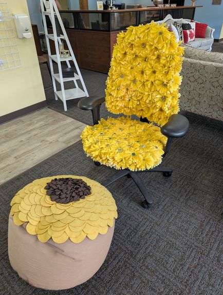 Floral Office Chair and Pouf Set