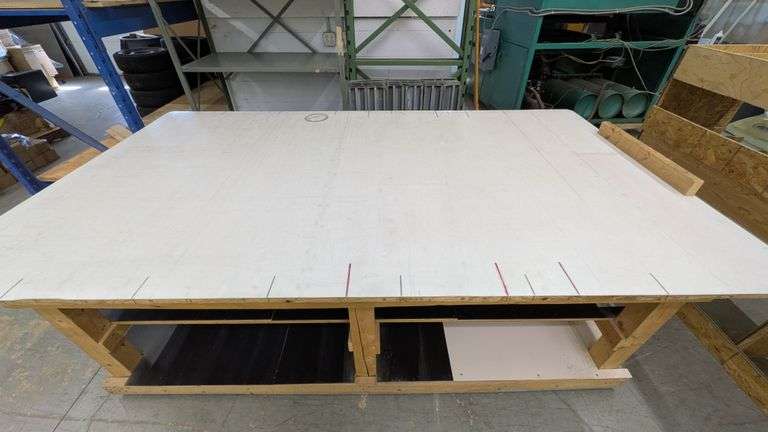 Industrial Cutting Table with Storage, 109"L x 61"W x 34.5" H