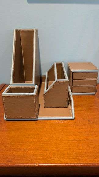 Faux Leather Desk Organizer Set