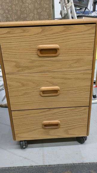 Wooden Three-Drawer Filing Cabinet on Casters