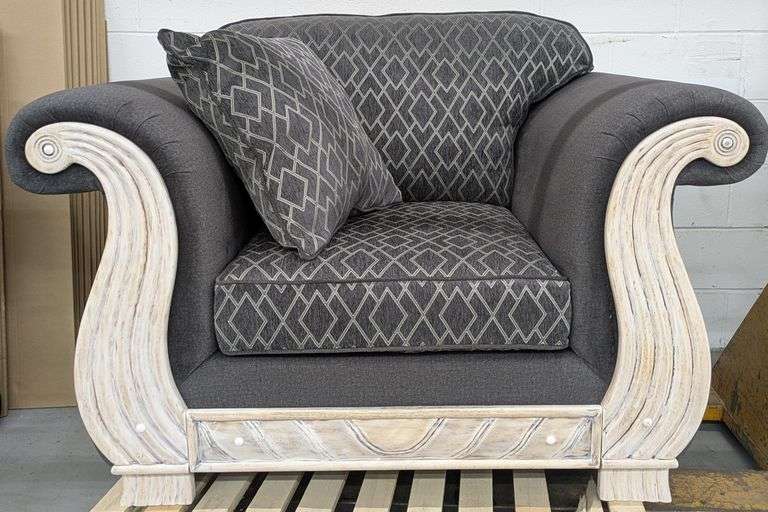 Dark Gray Fabric Armchair with Diamond Pattern, 48" x 36" x31"