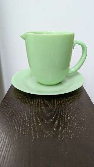 Pale Green Ceramic Pitcher with Saucer