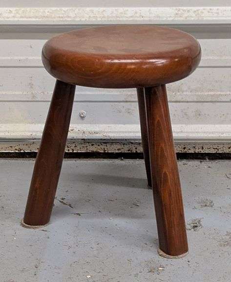 Small Wood Stool with Round Seat, 12"H