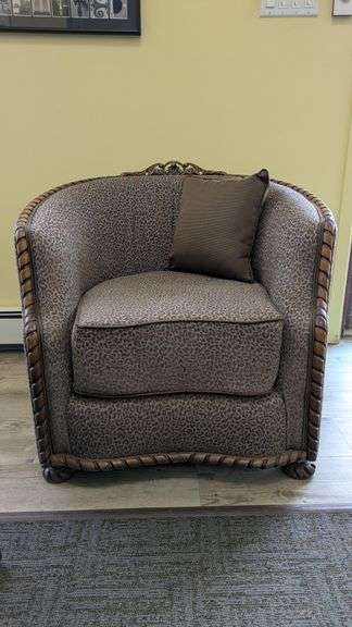 Vintage Leopard Print Barrel Chair, 34"L x 24"W x 33"H