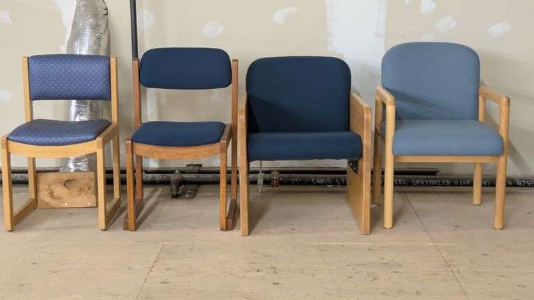 Lot of 4 Wood Chairs with Fabric Upholstery