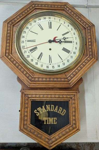 Admiral W.M.L GILBERT Clock Co. Vintage Wall Clock with Numerals and Calendar, 18"L x 4"L x 27.5"H