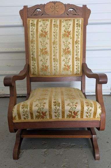 Vintage Wood Rocking Chair with Ornate Carvings, 21"L x 26"W x 36"H