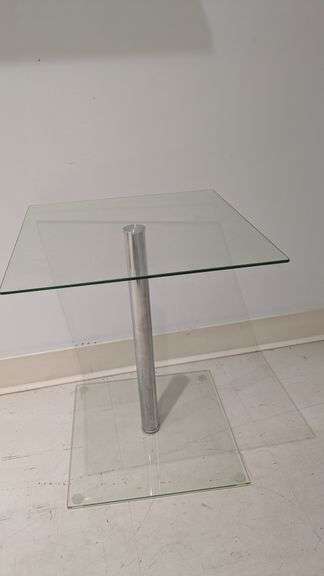 Modern Side Table with Glass Top and Metal Pedestal