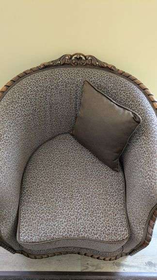 Vintage Leopard Print Barrel Chair, 34"L x 24"W x 33"H