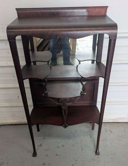 Vintage Wood Display Shelf with Mirror, 25"L x 13"W x41"H