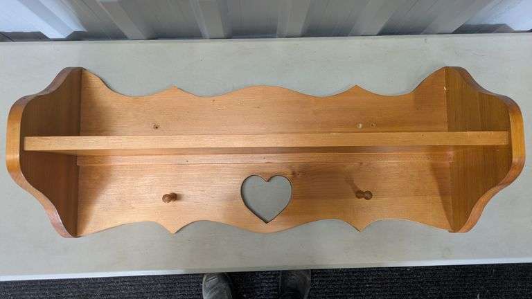Wood Wall-Mounted Shelf with Decorative Design, 28.5Lx 8"W x 12"H