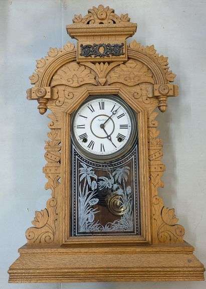Vintage Wall Clock with Ornately Carved Frame, 15"L x 4.5"W x 24"H