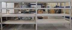 Large Industrial Wooden Shelving Unit, with Collapsible Work Table, 16' x 2' x 6.5'