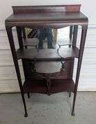 Vintage Wood Display Shelf with Mirror, 25"L x 13"W x41"H