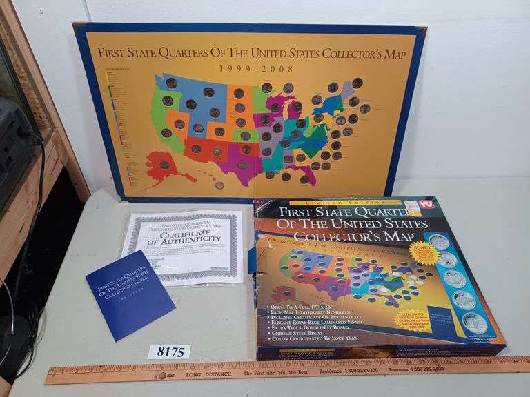 Quarter Map Program completed state quarter map with certificates in box - Mark Van Hook ...