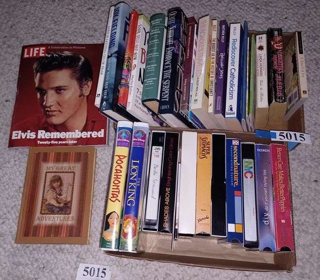 Elvis tribute life magazine, books, VHS tapes including Disney, Etc