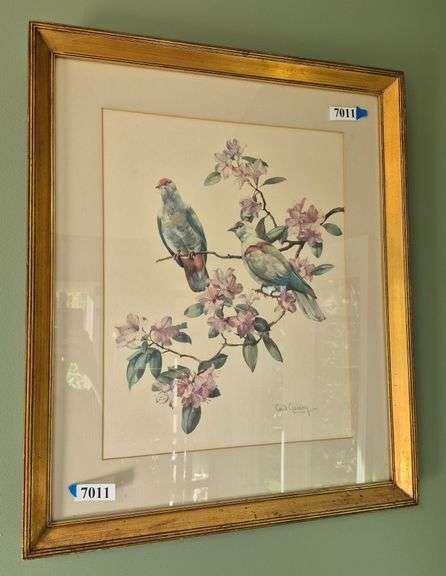 Large framed bird print signed Cecil Golding