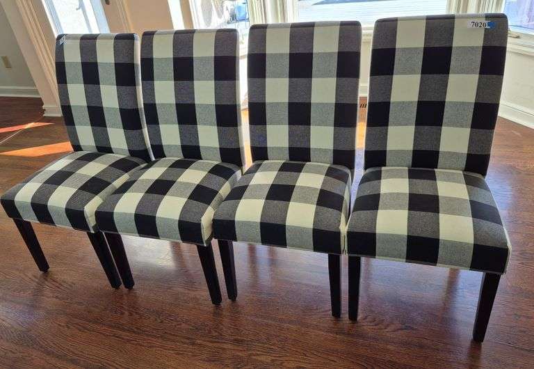 Set of Four checkerboard pattern dining chairs