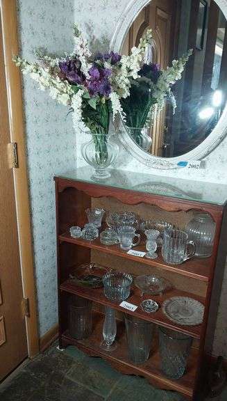 Glass vases, pitchers, inkwell, napkin rings, Etc