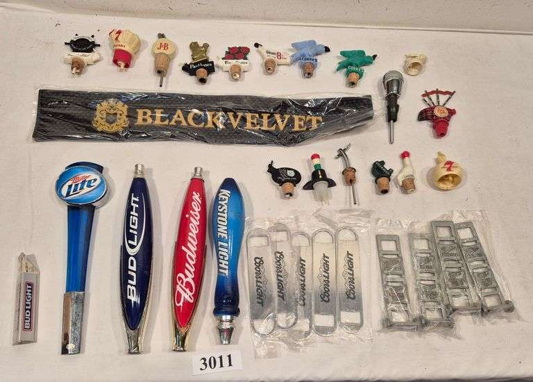Bar items including beer taps, advertising bottle openers, bottle toppers, Etc