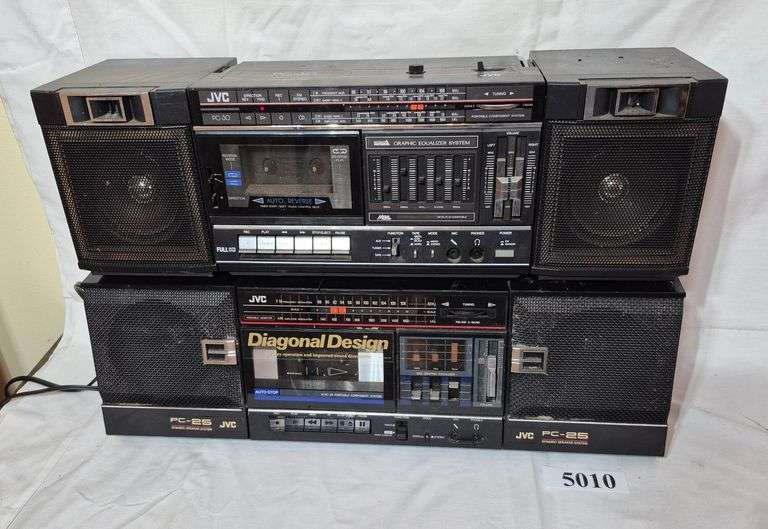 Two JVC compact stereo boom boxes
