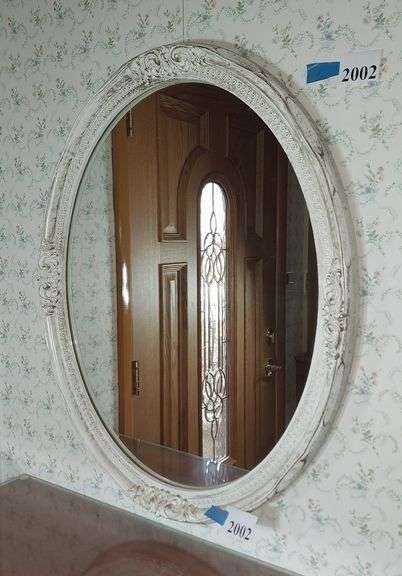 Plastic oval distressed mirror