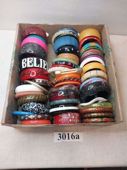 Plastic, wood, fabric covered bangle bracelets