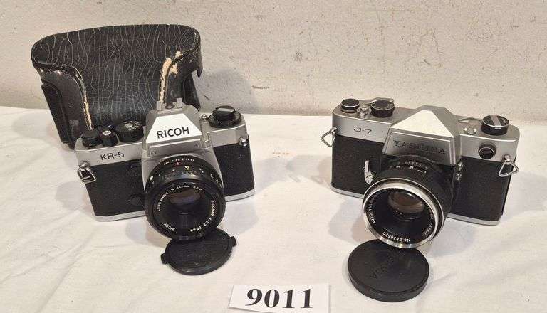 Ricoh and Yashica 35mm SLR cameras.