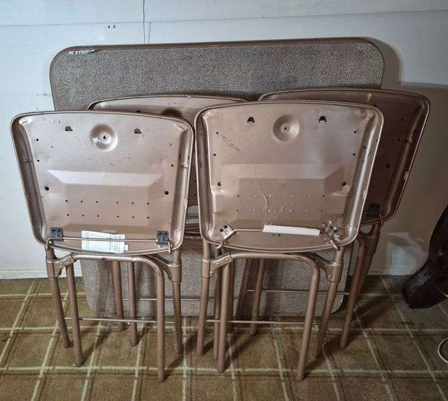Vintage card table and four folding chairs