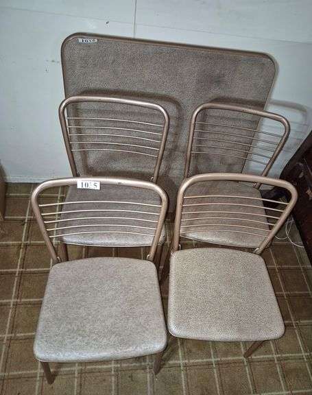 Vintage card table and four folding chairs