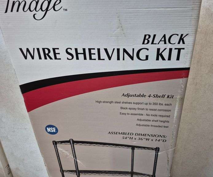 Larger black restaurant style shelf kit sealed in box