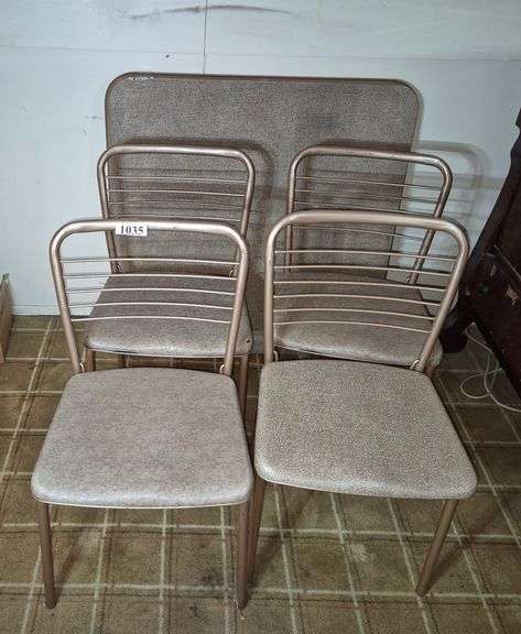 Vintage card table and four folding chairs