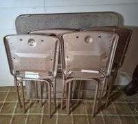 Vintage card table and four folding chairs